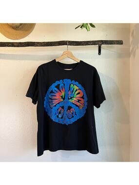 Woodstock 2009 Black Cotton Peace Tie Dye Graphic Tee Size Large Unisex